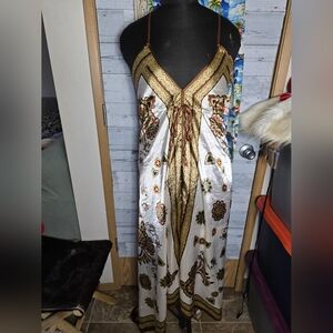 Bohemian Floral Heart Satin Handkerchief Asymmetrical Dress Festival  Coachella